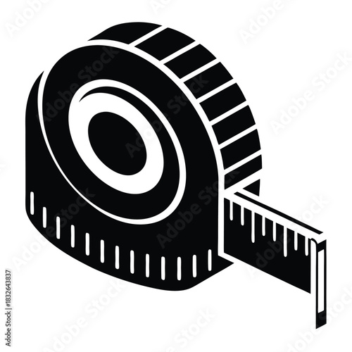 Black icon portrays a solid measuring tape with visible units extending out