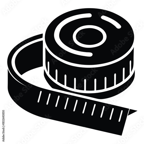 Black and white illustration of a measuring tape with a partially extended strip