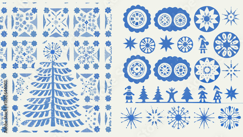 Charming blue Christmas holiday folk art pattern design adds a festive touch to your seasonal projects
