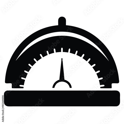 Black silhouette illustrates a vintage scale pointing straight up at the center perfectly