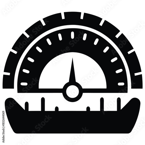 An elegant black speedometer measures and displays data with a central indicator needle