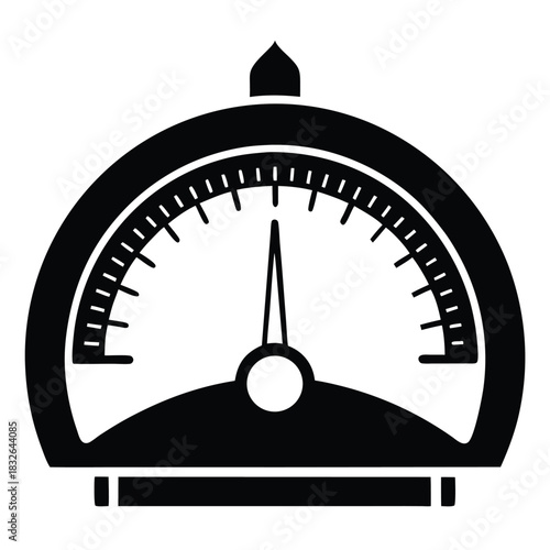 An isolated speedometer shows an arrow pointing to an accurate measurement in monochrome