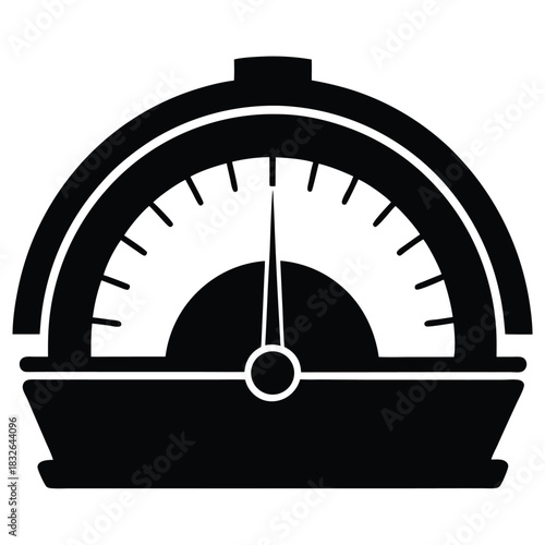 Black speedometer shows a measurement or indication in a simple and minimalist vector