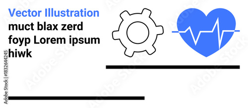 Technology, healthcare, innovation, cardiology, engineering, systems integration. A gear icon next to a heartbeat icon. Technology and healthcare innovation concept