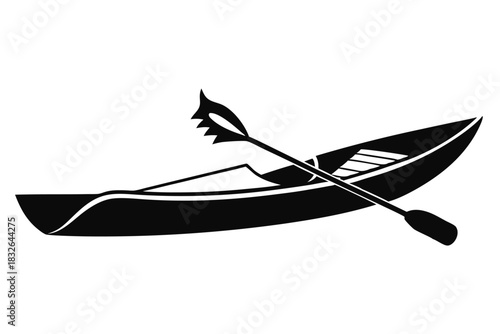 Detailed black silhouette of a kayak and paddle showcases simplistic outdoor adventure