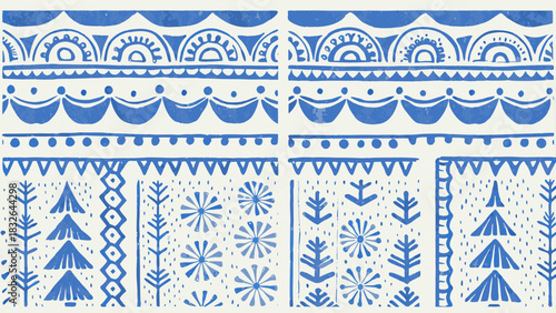 Charming folk art pattern with naive floral and geometric elements for textile design and creative projects