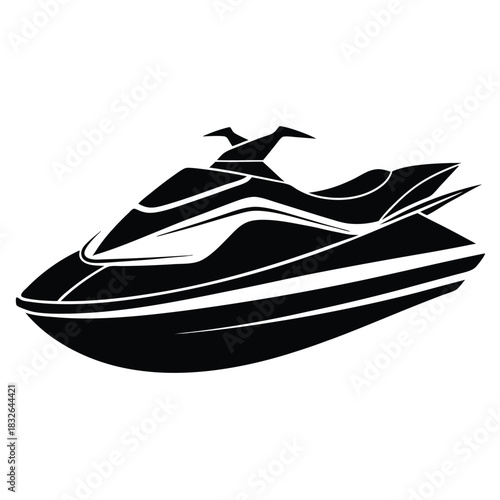 Bold black silhouette of a jet ski showcases the contours and streamlined design