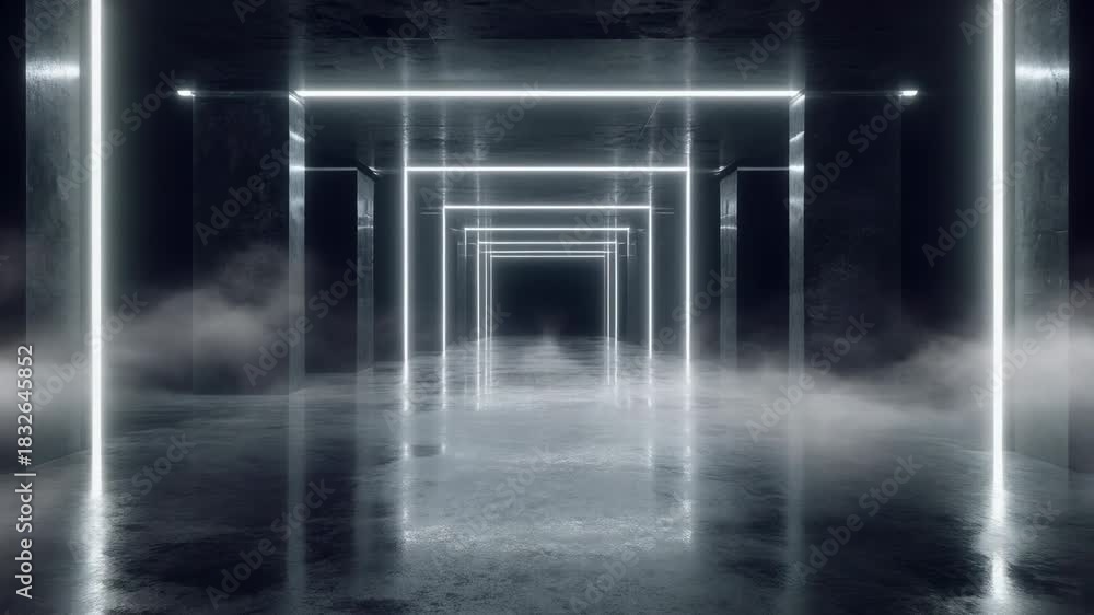 custom made wallpaper toronto digital“Neon corridor with glowing fog drifting, camera moving center-forward, deep perspective.”