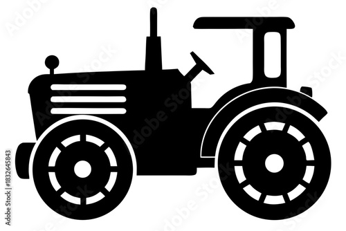 Tractor black icon, old tractor silhouette art
