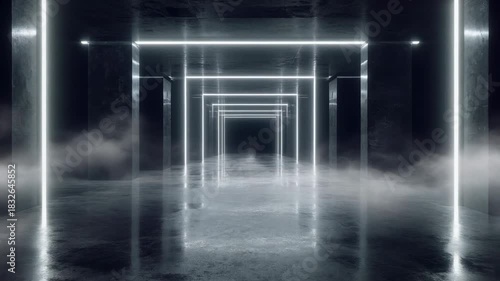 Wallpaper Mural “Neon corridor with glowing fog drifting, camera moving center-forward, deep perspective.” Torontodigital.ca