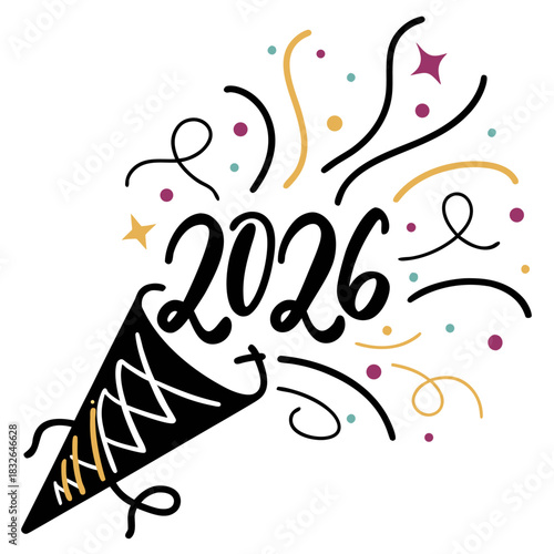 Confetti swirl silhouette with 2026 central shape