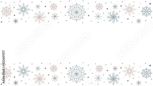 Elegant blue silver winter snowflakes frame border vector; Minimalist christmas ornament pattern template; Seasonal design