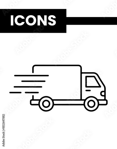 A delivery truck with motion lines showing speed.