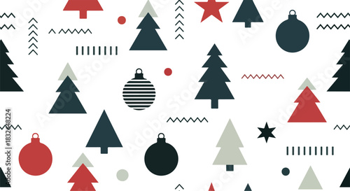 Festive Xmas Pattern with Trees and Ornaments for Holiday Cheer