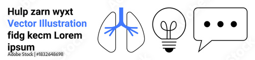 Healthcare, innovation, communication, respiratory health, ideas, and language. A lung diagram, light bulb and a speech bubble. Healthcare and innovation imagery for modern concepts