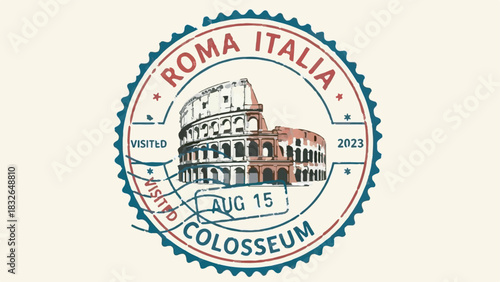 Vintage Retro Rubber Stamp Vector of Rome Colosseum, Italy, Isolated on White Background