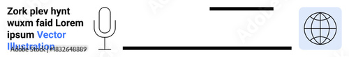 Voice recognition, global connectivity, online services, worldwide communication, audio input, internet interface. Minimal microphone and globe icon. Voice recognition and global connectivity theme