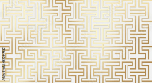 Intricate geometric maze pattern with gold accents on a white background for elegant design layouts