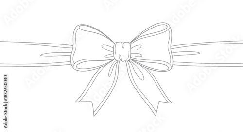 Delicate line art illustration of a finely crafted ribbon bow for decoration or gift wrapping