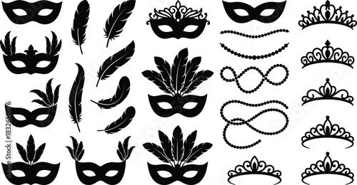 Elegant masquerade masks and tiaras vector graphic art for celebrations