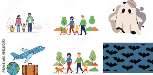 Happy family dog walk