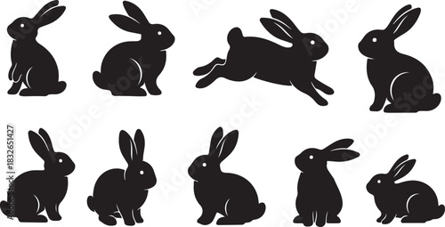 Rabbit Silhouette Vector Bundle – Cute Bunny Poses, Wildlife Animal Clipart Pack for Easter, Spring, and Craft Design