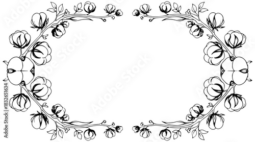 Elegant cotton flower frame border for invitations, cards and rustic chic design projects