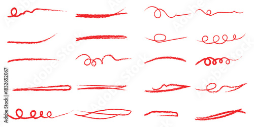 Crayon Line Stroke Vector Set. Chalk Scribble Underline Shapes Collection. Blackboard Hand Drawn Brush Texture Highlight Squiggle. Pencil Emphasis Elements Charcoal Doodle Dividers Bundle. 