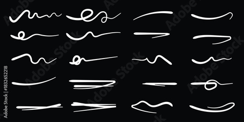 grunge brush stoke set. Hand drawn crayon underline, zigzag, dash line collection. Wet or dry pastel pencil doodle scribble bundle. Vector rough chalk charcoal sketch scrawls, hand drawn squiggle line