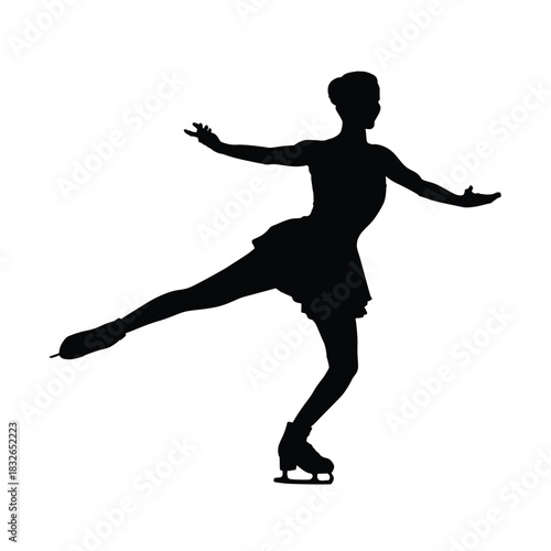 Figure Skater Silhouette Performing a Graceful Dance Pose on Ice. Concept of Winter Sports, Artistry, Balance, and Elegance.