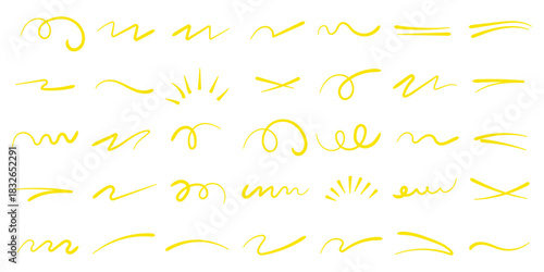 Squiggly Lines, Writing abstract shape. Squiggle brush scribble underline. Marker pen emphasis highlight swoosh stroke. Vector swoosh brush underline set for accent, marker emphasis squiggle element. 