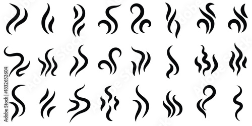 Smoke steam icon set vector hot aroma heat design on transparent background