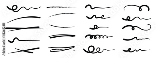 hand drawn underline and squiggle line. Colorful marker and brush stroke set, hand drawn underline and squiggle lines, artistic doodle elements for creative graphic design, Crayon Line Stroke Vector. 