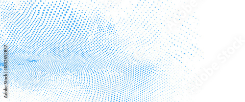 Vector Blue Halftone Wave Dot Mesh Pattern Background