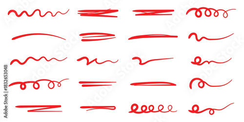 hand drawn underline and squiggle line. Colorful marker and brush stroke set, hand drawn underline and squiggle lines, artistic doodle elements for creative graphic design, Crayon Line Stroke Vector. 