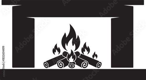 Cozy Fireplace with Burning Logs Silhouette