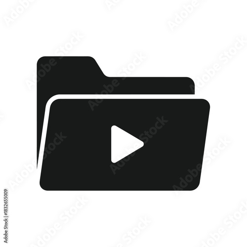 Folder icon with a play button, representing video files, ideal for digital media and content management