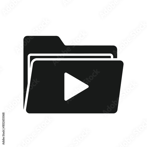 Black and white illustration of a folder icon with a play button, representing video or media files
