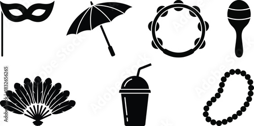 Set of silhouette carnival or festival elements for graphic design needs vector