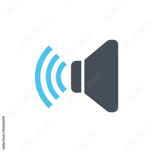 Simple flat vector icon of a loudspeaker emitting sound, representing audio, music, and notifications for web and mobile applications