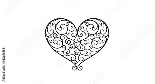 Intricate Heart-Shaped Decorative Design with Elegant Curl Patterns and Artistic Flourishes