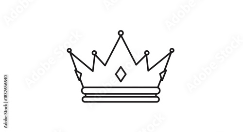 Minimalist Line Art Illustration of a Regal Crown with Elegant Detailing for Royalty and