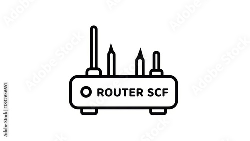 Free Download Minimalistic Line Drawing of a Wireless Router with Antennas and Label - GFXLoad