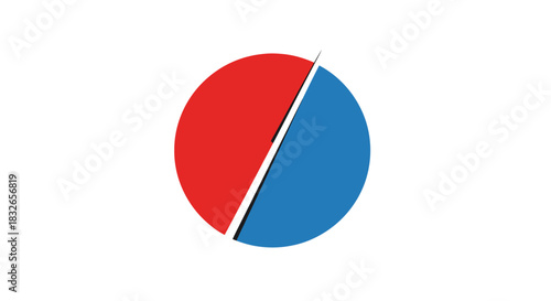 Minimalist Pie Chart Illustration Featuring Red and Blue Segments with a Fine Divider Line for