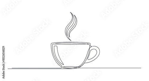 Minimalistic Line Drawing of a Steaming Coffee Cup with Elegant Curves and Simplicity