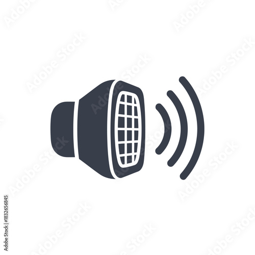 Simple vector illustration of a sound speaker icon. A solid glyph symbol for concepts like audio, volume, music, multimedia, and announcements