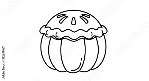 Simple line art icon of a pumpkin pie with a crimped crust and steam vents, representing autumn, Thanksgiving, and holiday baking.