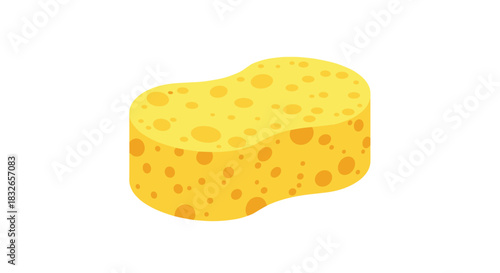 Bright yellow cleaning sponge with porous texture, shown in a simple, clean, and colorful flat vector illustration on a white background.