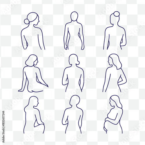 boho woman silhouette icon set