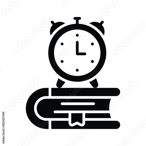 Alarm clock with book denoting concept icon of study time, modern vector